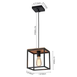 Aged Oak Iron Square Cage Single Kitchen Pendant Light