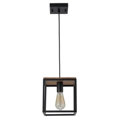 Aged Oak Iron Square Cage Single Kitchen Pendant Light