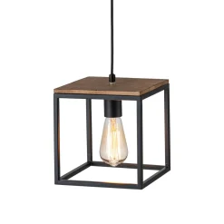 Aged Oak Iron Square Cage Single Kitchen Pendant Light