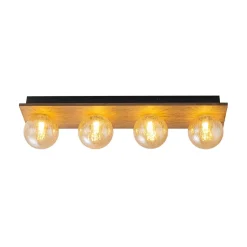 Amber Textured Glass Linear Wooden Semi Flush Mount / Wall Light