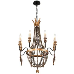 Antique Wood Beaded Empire Chandelier
