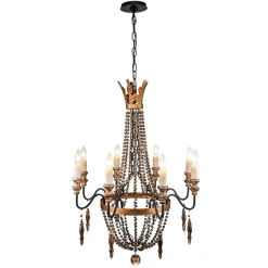 Antique Wood Beaded Empire Chandelier