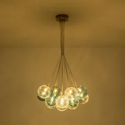 Art Deco Blue Hue Cluster Glass Globe Bubble Chandelier