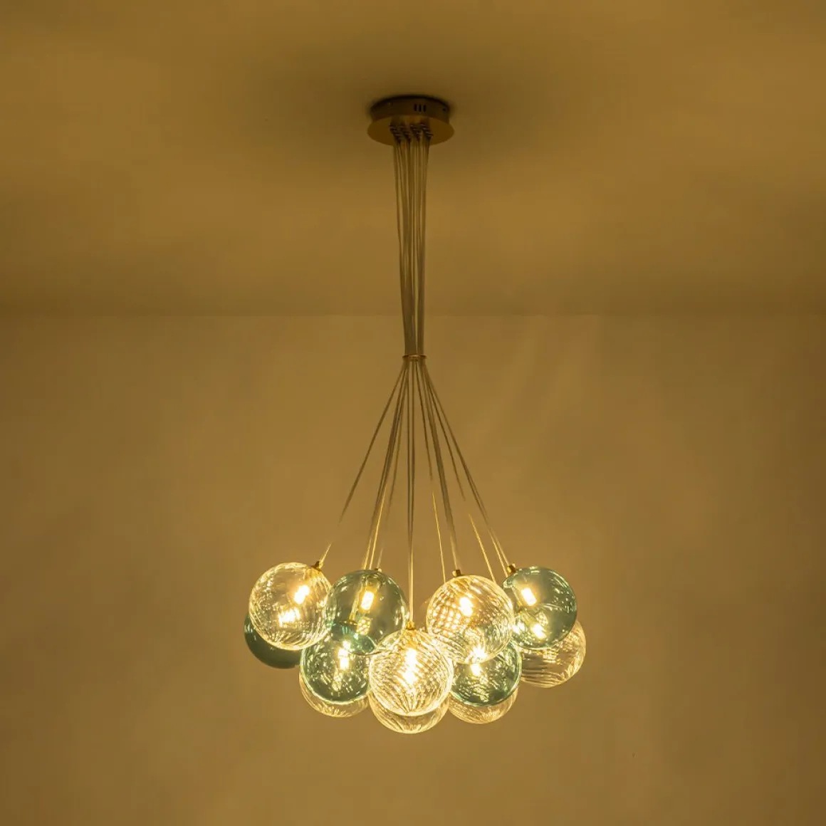 Art Deco Blue Hue Cluster Glass Globe Bubble Chandelier