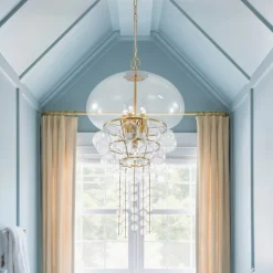 Art Deco Brass Tiered Clear Glass Jellyfish Style Chandelier
