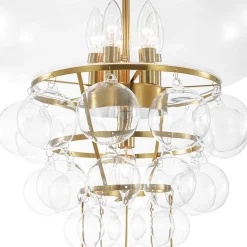 Art Deco Brass Tiered Clear Glass Jellyfish Style Chandelier