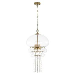Art Deco Brass Tiered Clear Glass Jellyfish Style Chandelier