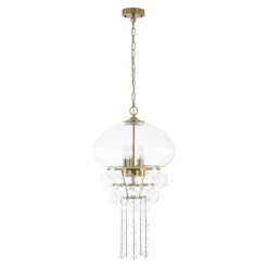 Art Deco Brass Tiered Clear Glass Jellyfish Style Chandelier