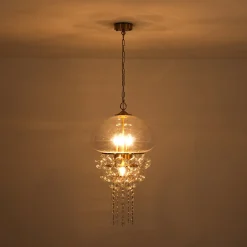 Art Deco Brass Tiered Clear Glass Jellyfish Style Chandelier