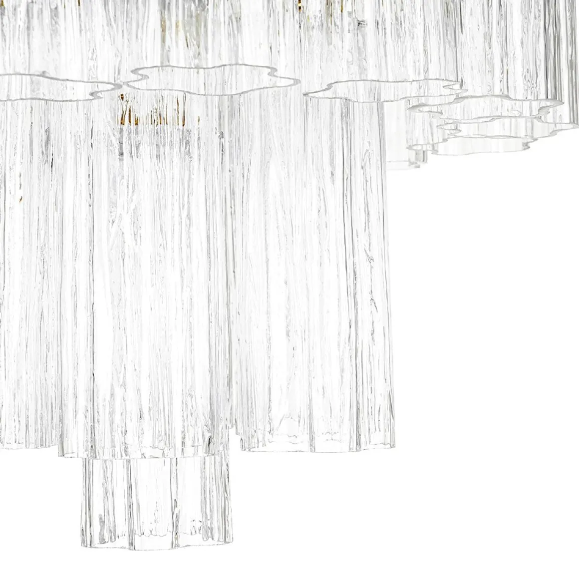 Art Deco Cluster Glass Textured Tube Round Tiered Chandelier