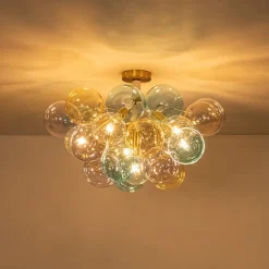 Art Deco Colorful Glass Cluster Bubble Semi Flush Chandelier