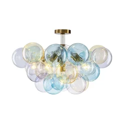 Art Deco Colorful Glass Cluster Bubble Semi Flush Chandelier