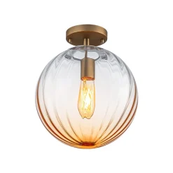Art Deco 1-Light Blue Ribbed Glass Globe Semi Flush Mount