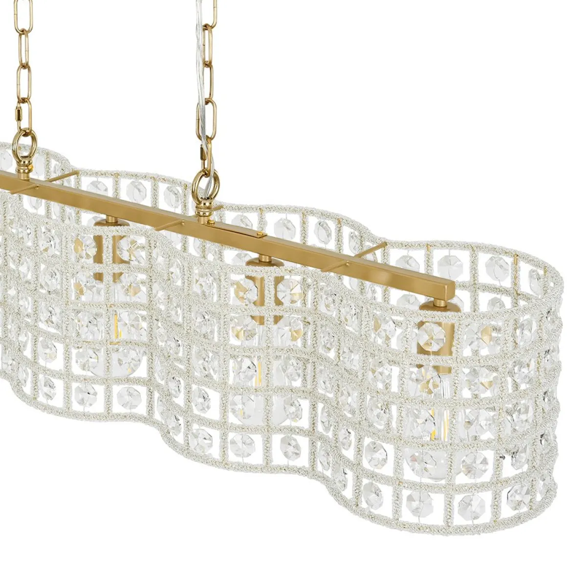 Art Deco Luxury Brass Crystal Linear Cage Island Chandelier