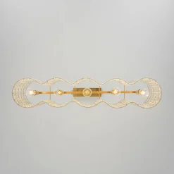 Art Deco Luxury Brass Crystal Linear Cage Island Chandelier