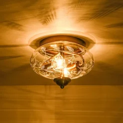Art Deco Mistletoe Pattern Etched Glass Round Flush Mount Light