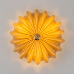Art Deco Pleated Flower Shine Glass Semi Flush Mount