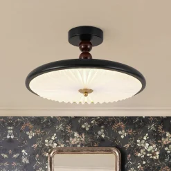 Art Deco Pleated Shade Round Dimmable LED Ceiling Light