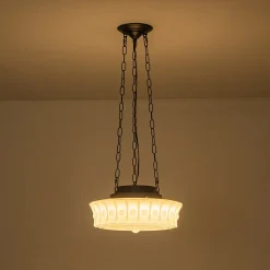 Art Deco Sculptural Milk Glass Schoolhouse LED Pendant