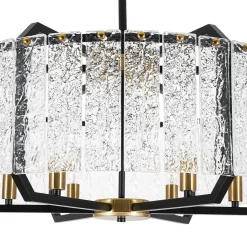 Black Brass 6-Light Rippled Glass Drum Cage Chandelier