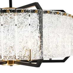 Black Brass 6-Light Rippled Glass Drum Cage Chandelier