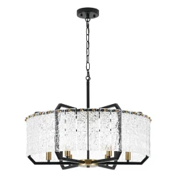 Black Brass 6-Light Rippled Glass Drum Cage Chandelier