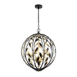 Black Gold Candle Style Leaf Vine Iron Orb Chandelier