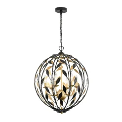 Black Gold Candle Style Leaf Vine Iron Orb Chandelier