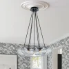 Black 7-Light Cluster Clear Glass Oval Globe Chandelier