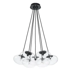 Black 7-Light Cluster Clear Glass Oval Globe Chandelier