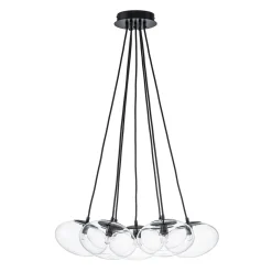 Black 7-Light Cluster Clear Glass Oval Globe Chandelier