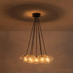 Black 7-Light Cluster Clear Glass Oval Globe Chandelier