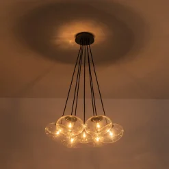 Black 7-Light Cluster Clear Glass Oval Globe Chandelier