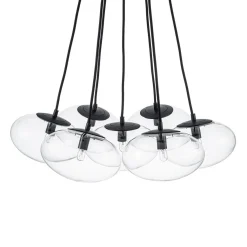 Black 7-Light Cluster Clear Glass Oval Globe Chandelier