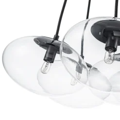 Black 7-Light Cluster Clear Glass Oval Globe Chandelier