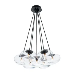 Black 7-Light Cluster Clear Glass Oval Globe Chandelier
