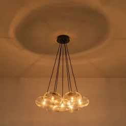 Black 7-Light Cluster Clear Glass Oval Globe Chandelier