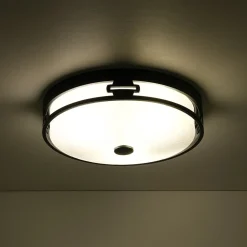 Black Round Frosted Crackled Glass Flush Mount Light