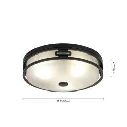 Black Round Frosted Crackled Glass Flush Mount Light