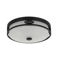 Black Round Frosted Crackled Glass Flush Mount Light
