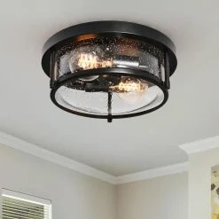 Black Seeded Glass Flush Mount