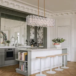 Bloom Art Deco Floral Glass Linear Cage Island Chandelier