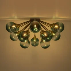 Bloom Blue Glass Bubble Round Sunburst Semi Flush Chandelier