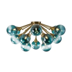 Bloom Blue Glass Bubble Round Sunburst Semi Flush Chandelier