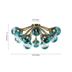 Bloom Blue Glass Bubble Round Sunburst Semi Flush Chandelier