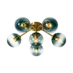 Bloom Brass Blue Glass Bubble Semi Flush Chandelier