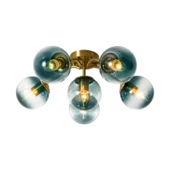 Bloom Brass Blue Glass Bubble Semi Flush Chandelier