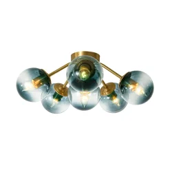 Bloom Brass Blue Glass Bubble Semi Flush Chandelier