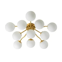 Bloom Brass Frosted Glass Bubble Semi Flush Chandelier