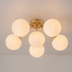 Bloom Brass Frosted Glass Bubble Semi Flush Chandelier